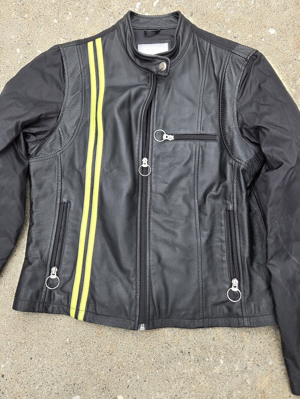 Vintage Wilsons Leather Maxima Moto Jacket Black Neon Stripe Women's Size L